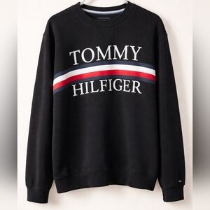 Tommy Hilfiger Black Crewneck Sweater with Tricolor Stripe